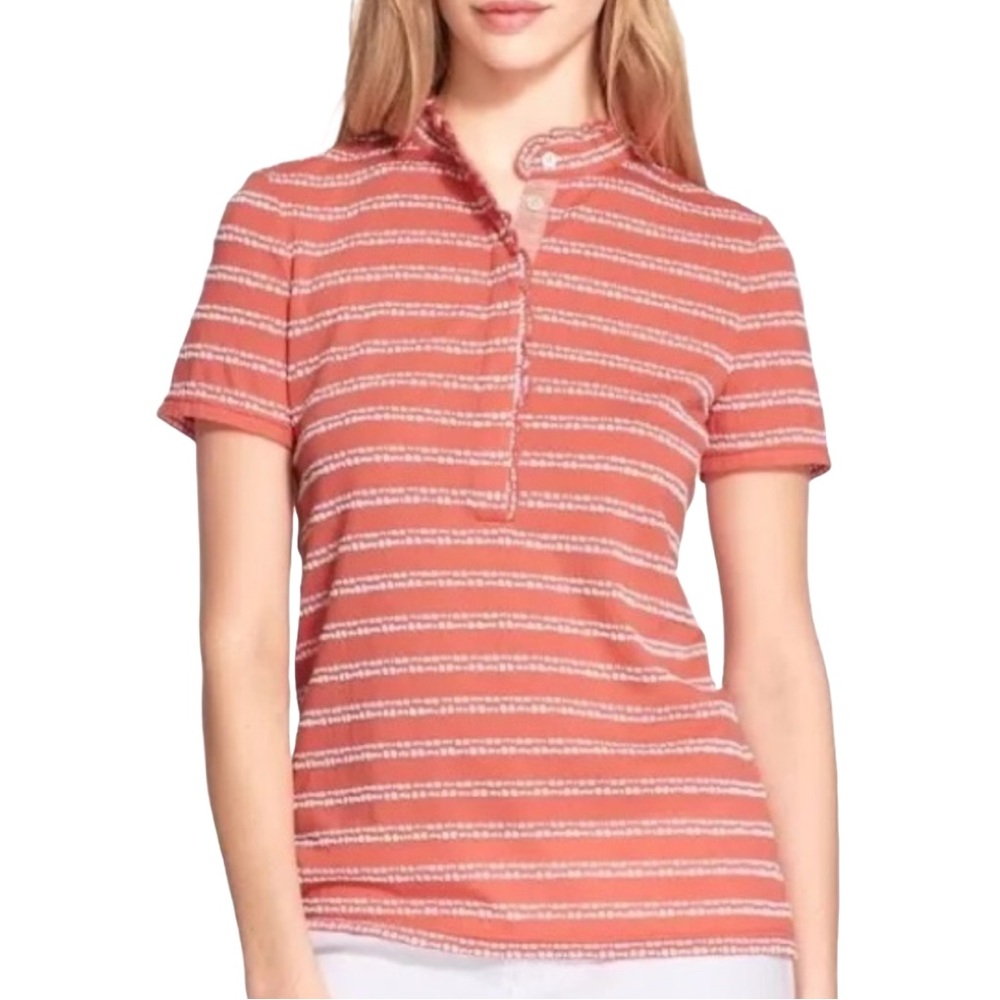 Tory Burch Lidia Ruffle Trim Striped Polo